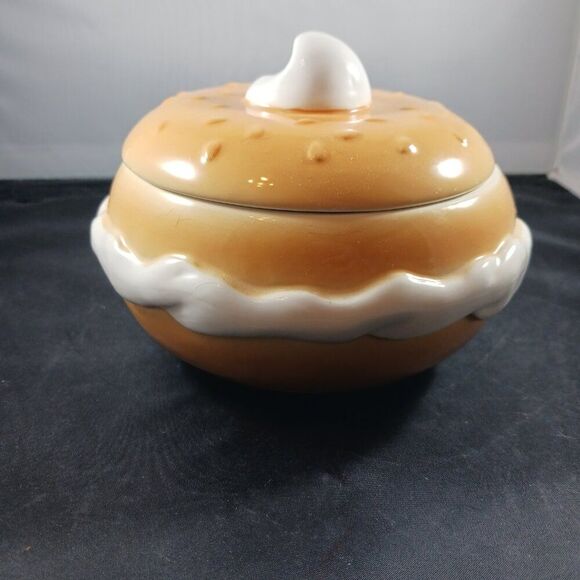 Vintage 1995 Boston Warehouse 5" Bagel Lidded Cream Cheese Bowl Serving Dish - Picture 3 of 12